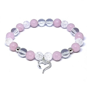 Minerální náramek křišťál, růženín - PIVOŇKA (stříbro Ag925)